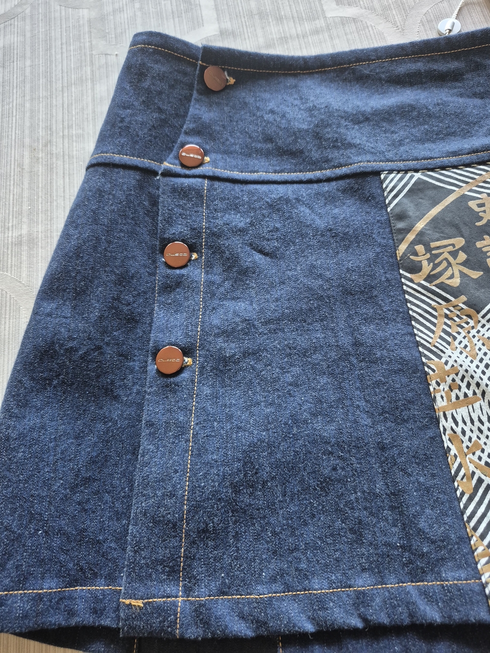 Custo Barcelona Denim A-Line Mini Skirt with Graphic Panel - Blue - Picture 2 of 8
